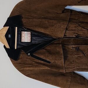 Suede Leather Vintage Style Short Duster Utility coat Warm Brown Size M/…